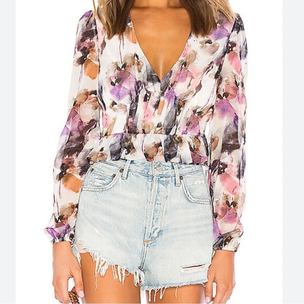 NWT House of Harlow 1960 watercolor floral print long sleeve Deborah blouse M